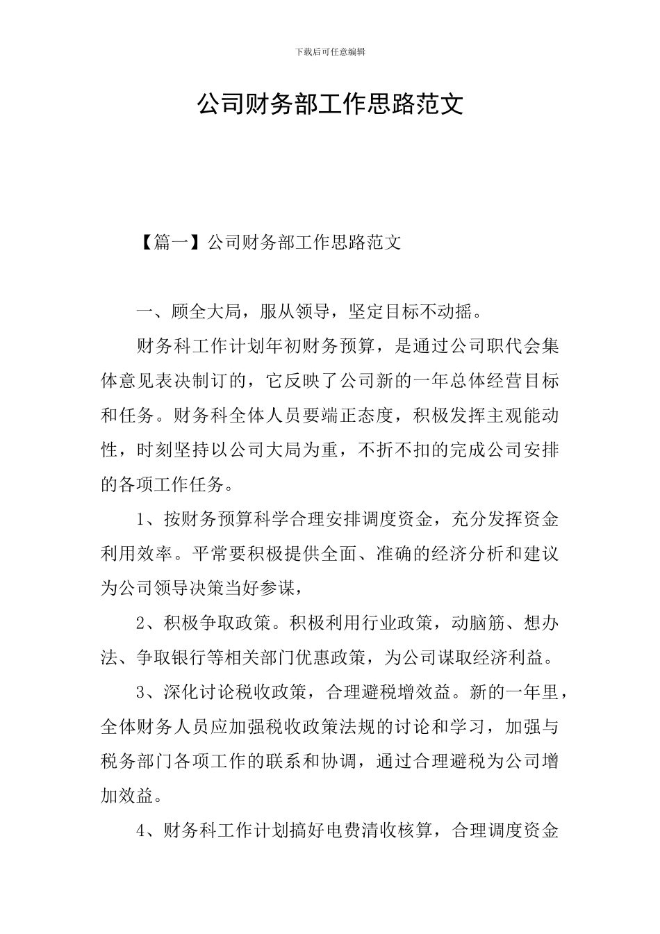 公司财务部工作思路范文_第1页