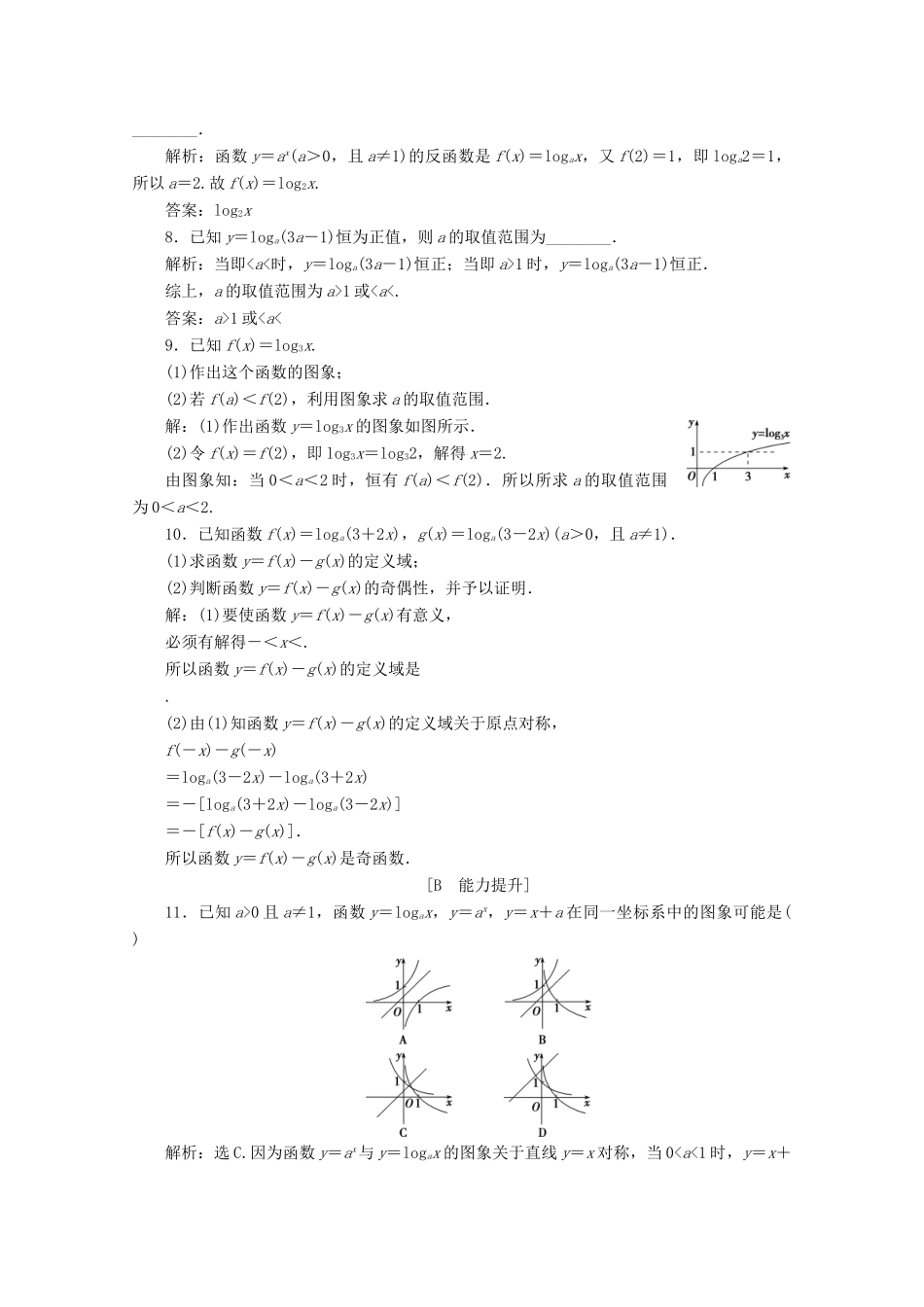 高中数学 第二章 基本初等函数（Ⅰ） 2.2.2 对数函数及其性质（第1课时）对数函数的图象及性质应用案巩固提升 新人教A版必修1-新人教A版高一必修1数学试题_第2页