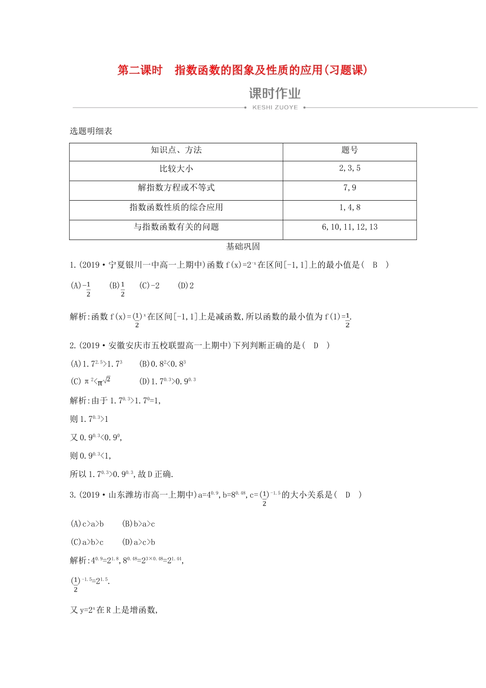 高中数学 第二章 基本初等函数（Ⅰ） 2.1.2 指数函数及其性质 第二课时 指数函数的图象及性质的应用（习题课）课时作业 新人教A版必修1-新人教A版高一必修1数学试题_第1页
