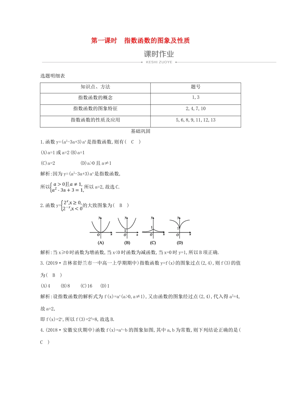 高中数学 第二章 基本初等函数（Ⅰ） 2.1.2 指数函数及其性质 第一课时 指数函数的图象及性质课时作业 新人教A版必修1-新人教A版高一必修1数学试题_第1页