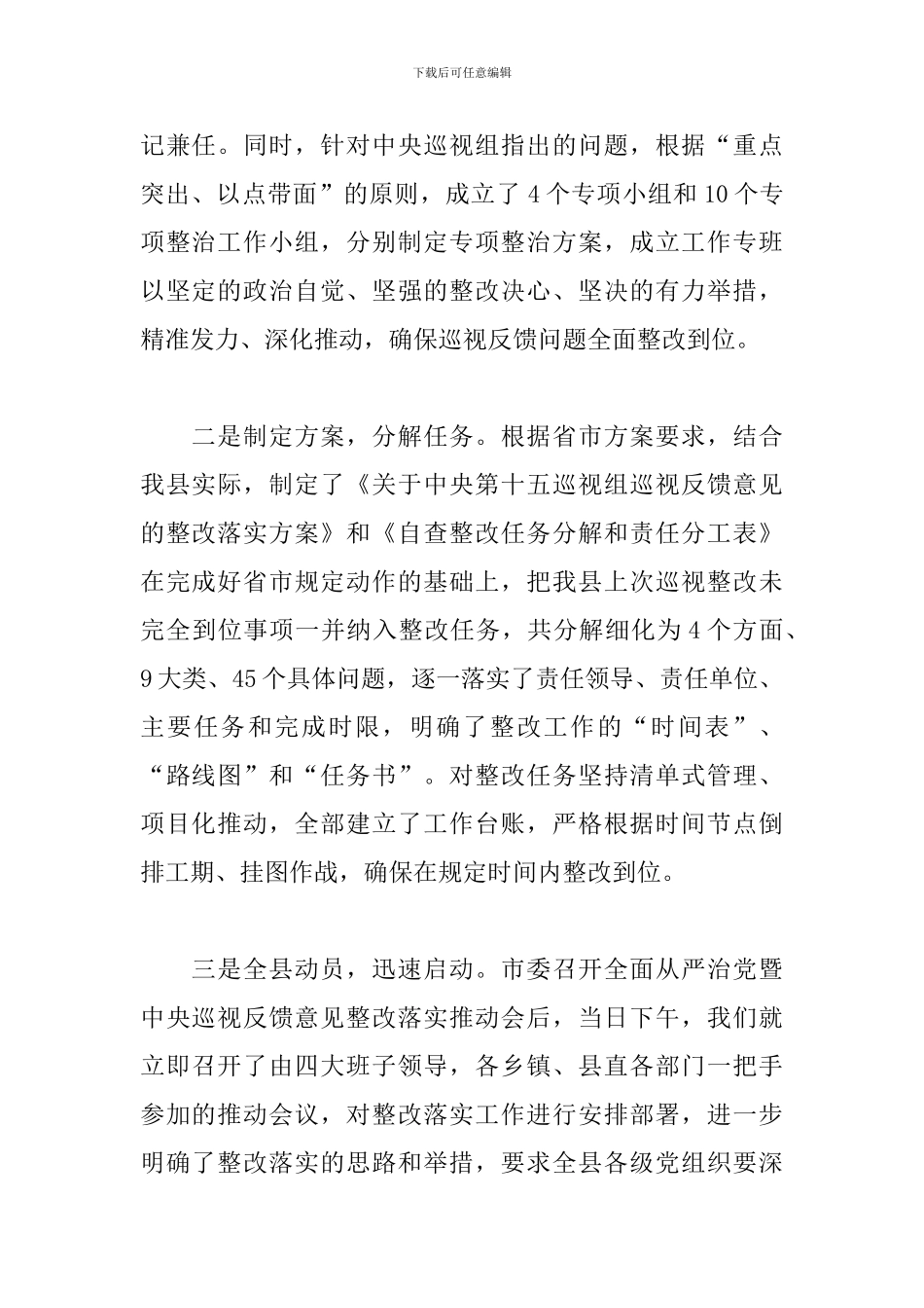 关于2024巡视反馈意见整改工作开展情况的汇报范文_第2页