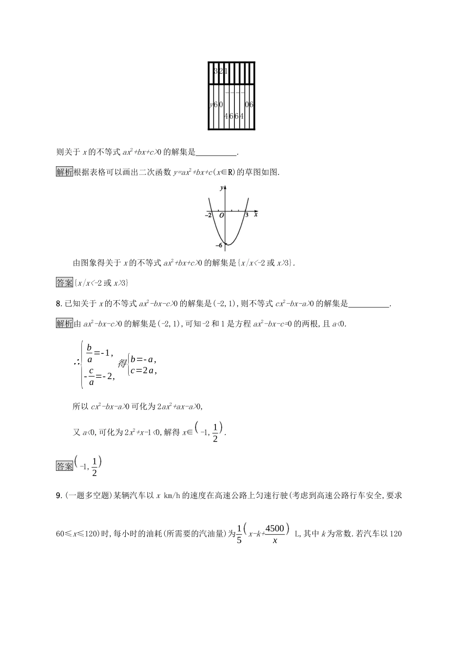 高中数学 第二章 一元二次函数、方程和不等式 2.3 二次函数与一元二次方程、不等式课后篇巩固提升（含解析）新人教A版必修1-新人教A版高一必修1数学试题_第3页
