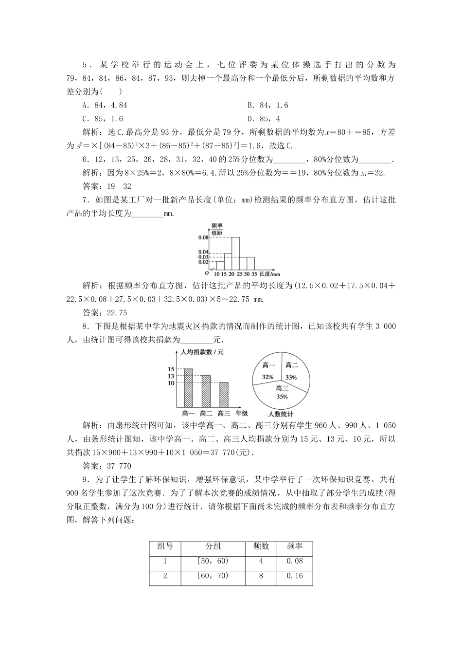 高中数学 第九章 统计章末演练轻松闯关 新人教A版必修第二册-新人教A版高一第二册数学试题_第2页