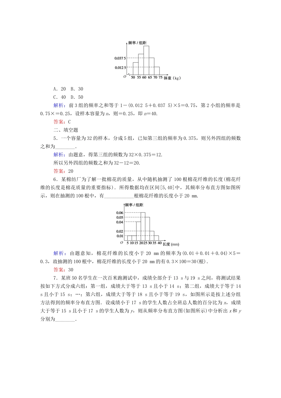 高中数学 第九章 统计 9.2.1 总体取值规律的估计课时作业 新人教A版必修第二册-新人教A版高一第二册数学试题_第2页