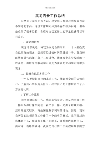 实习店长工作总结