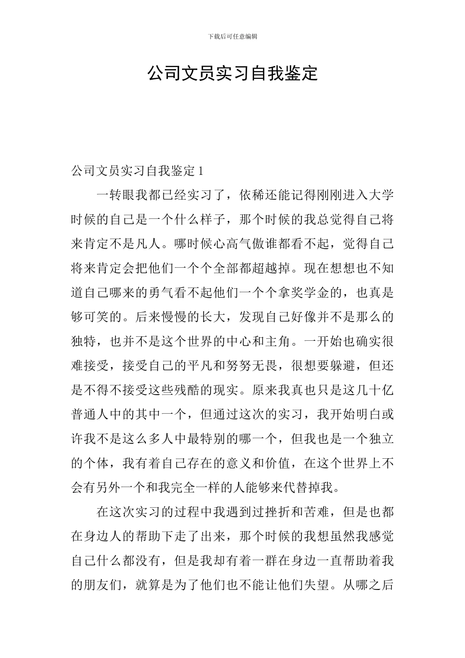 公司文员实习自我鉴定_第1页