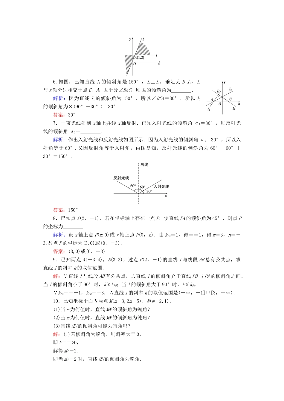 高中数学 第三章 直线与方程 3.1 直线的倾斜角与斜率 3.1.1 倾斜角与斜率课时分层训练 新人教A版必修2-新人教A版高一必修2数学试题_第2页