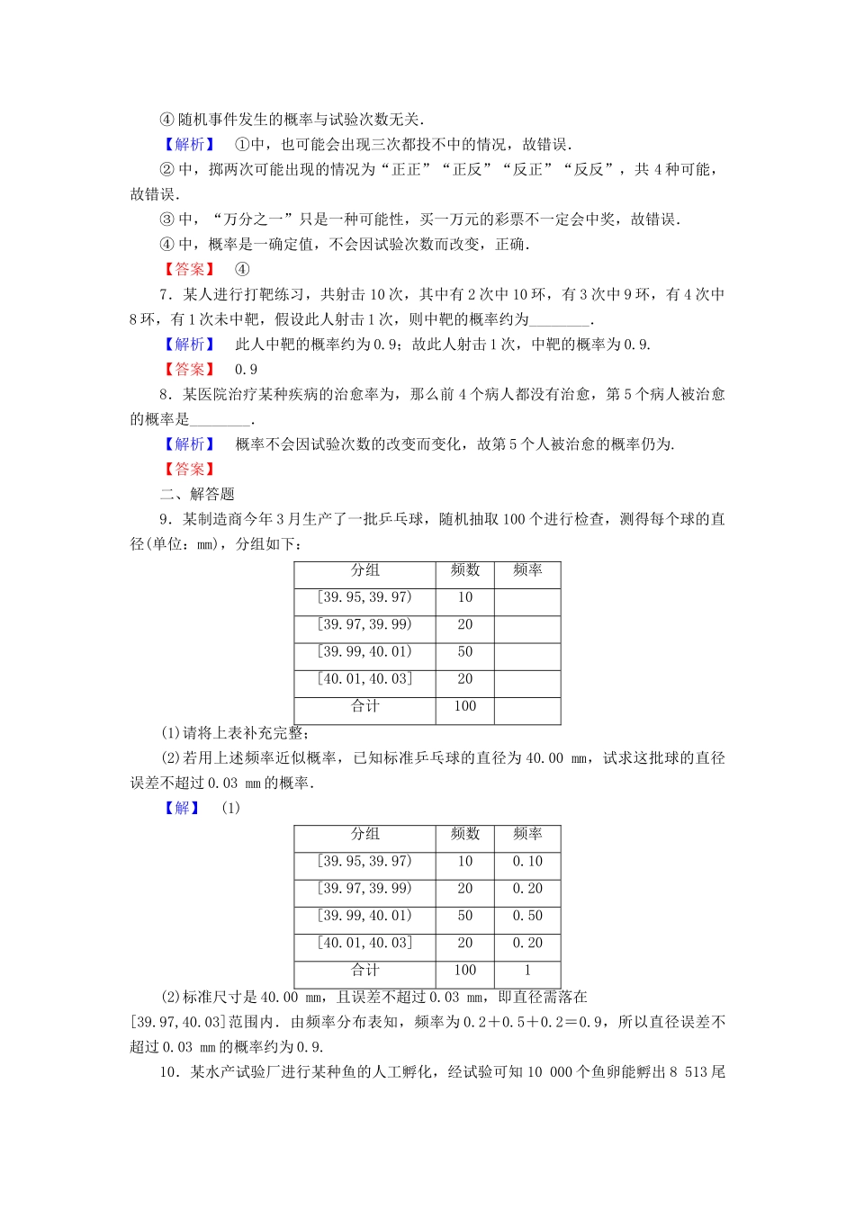 高中数学 第三章 概率 3.1.1 随机现象 3.1.2 随机事件的概率学业分层测评 苏教版必修3-苏教版高一必修3数学试题_第2页