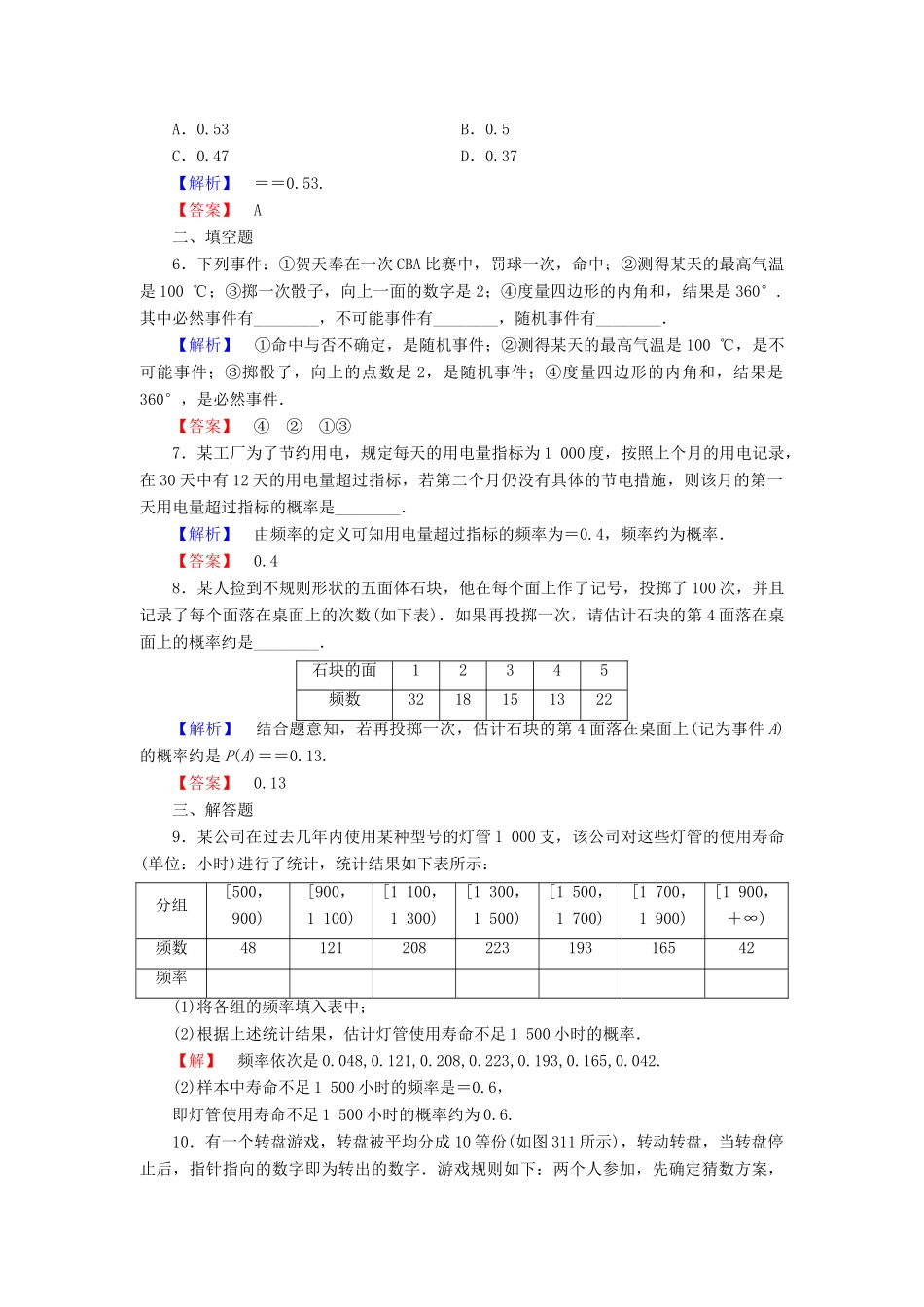 高中数学 第三章 概率 3.1.1 频率与概率 3.1.2 生活中的概率学业分层测评 北师大版必修3-北师大版高一必修3数学试题_第2页