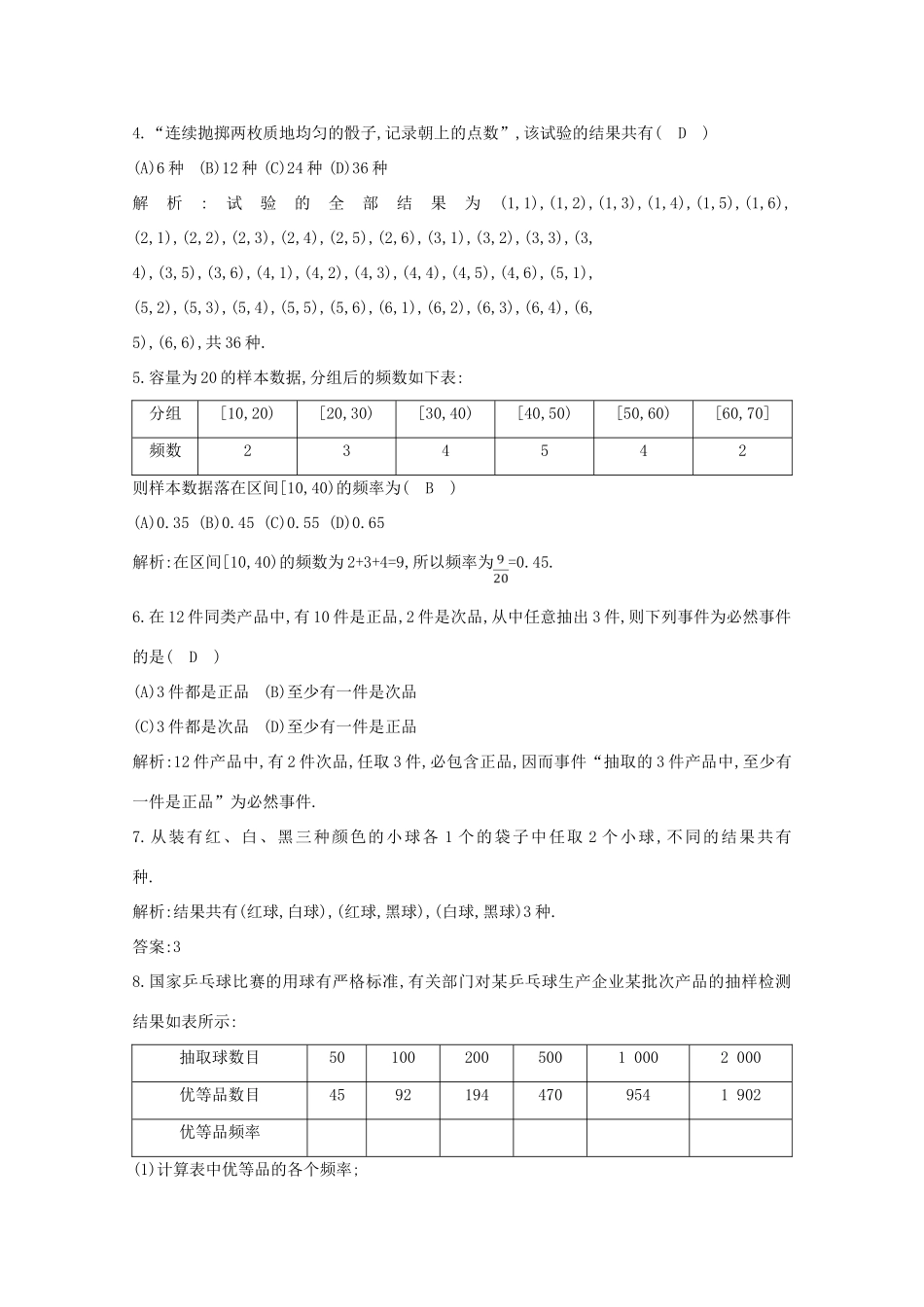 高中数学 第三章 概率 3.1.1 随机事件的概率 3.1.2 概率的意义课时作业 新人教A版必修3-新人教A版高一必修3数学试题_第2页