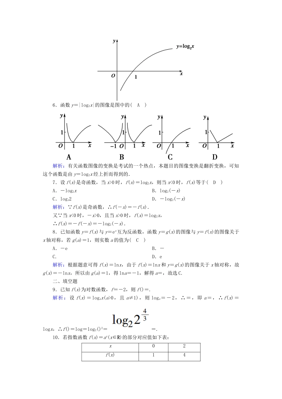 高中数学 第三章 指数函数和对数函数 课时作业17 对数函数的概念 对数函数y＝log2x的图像和性质（含解析）北师大版必修1-北师大版高一必修1数学试题_第2页