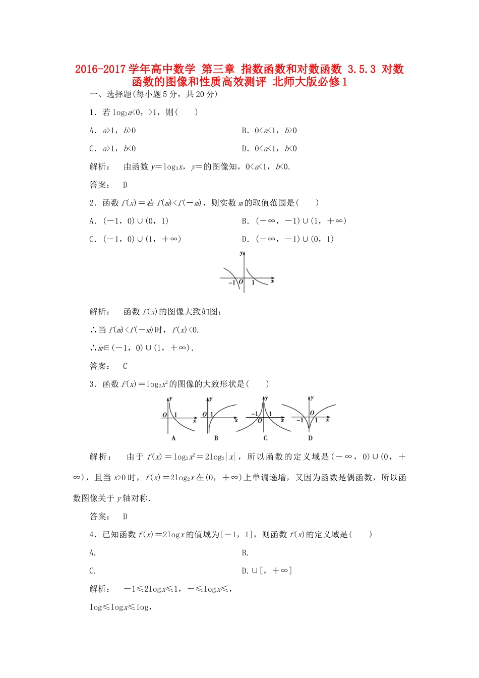 高中数学 第三章 指数函数和对数函数 3.5.3 对数函数的图像和性质高效测评 北师大版必修1-北师大版高一必修1数学试题_第1页