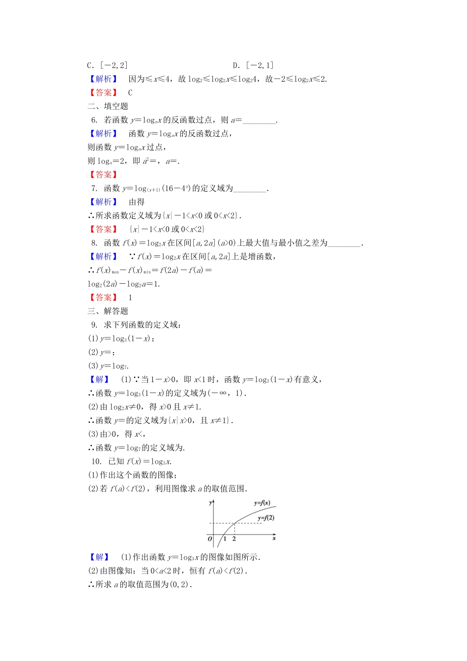 高中数学 第三章 指数函数和对数函数 3.5.1 对数函数的概念 3.5.2 对数函数y＝log2x的图像和性质学业分层测评 北师大版必修1-北师大版高一必修1数学试题_第2页