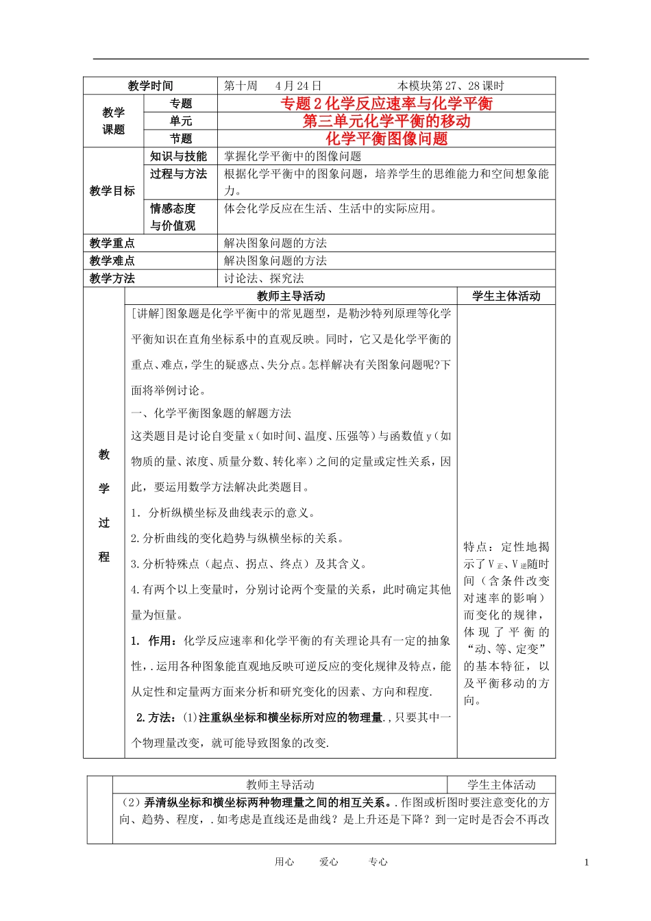 江苏省新沂市王楼中学高中化学 第三单元《化学平衡的移动：化学平衡图像问题》教案 苏教版选修4_第1页
