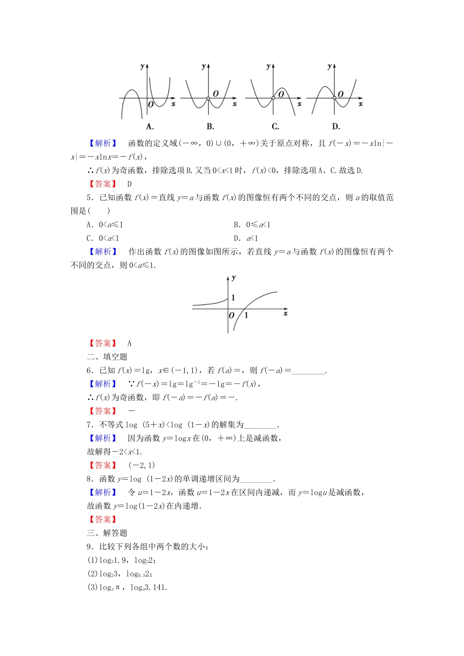 高中数学 第三章 指数函数与对数函数 学业分层测评（20）对数函数的图像和性质 北师大版必修1-北师大版高一必修1数学试题_第2页