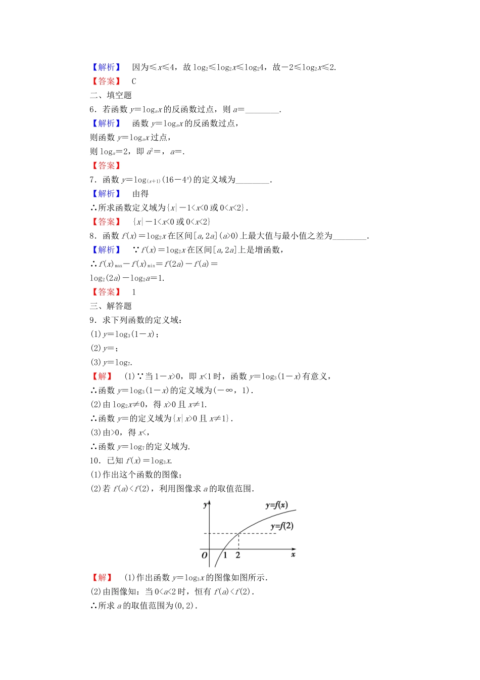 高中数学 第三章 指数函数与对数函数 学业分层测评（19）对数函数的概念 对数函数y＝log2x的图像和性质 北师大版必修1-北师大版高一必修1数学试题_第2页