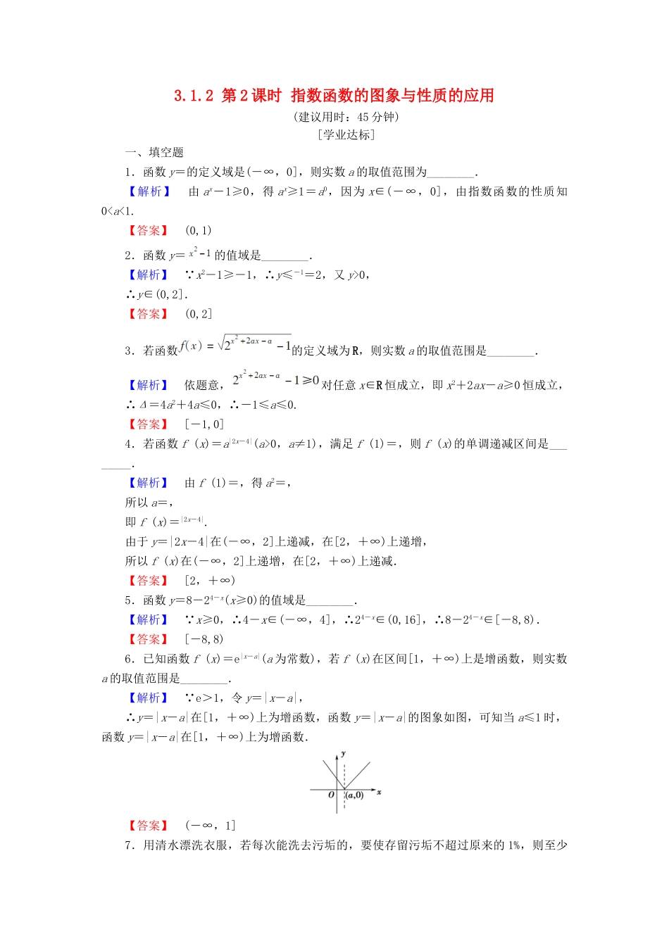 高中数学 第三章 指数函数、对数函数和幂函数 3.1.2 第2课时 指数函数的图象与性质的应用学业分层测评 苏教版必修1-苏教版高一必修1数学试题_第1页