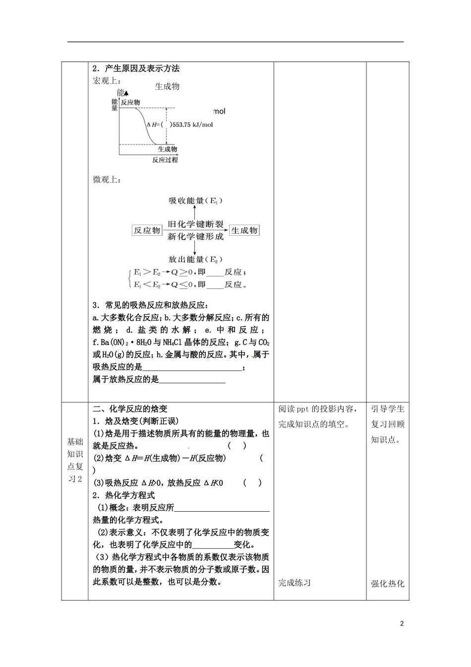 山东省枣庄一中高二化学《化学反应的热效》教案9_第2页