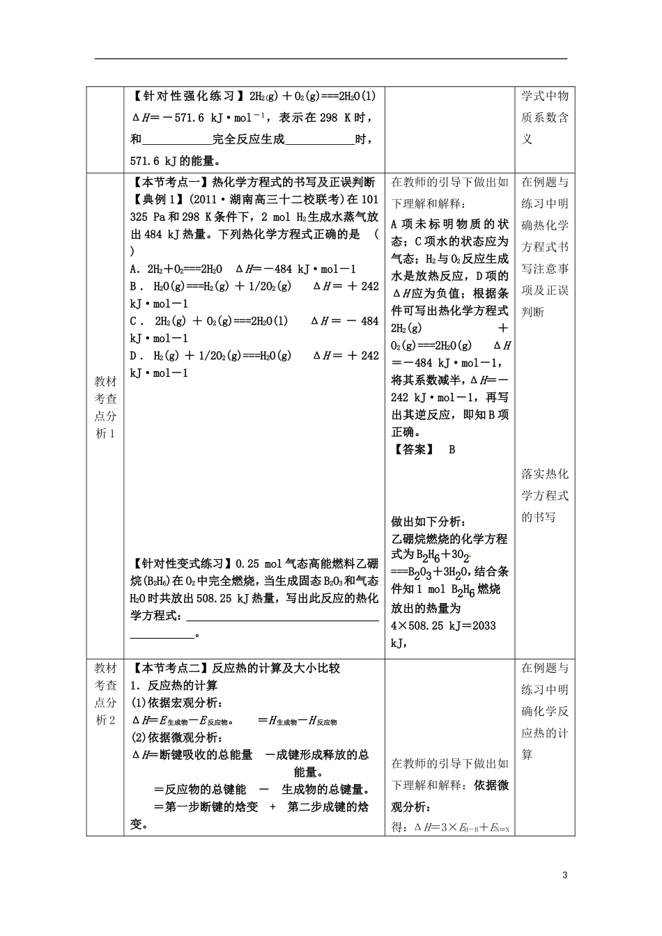 山东省枣庄一中高二化学《化学反应的热效》教案9_第3页
