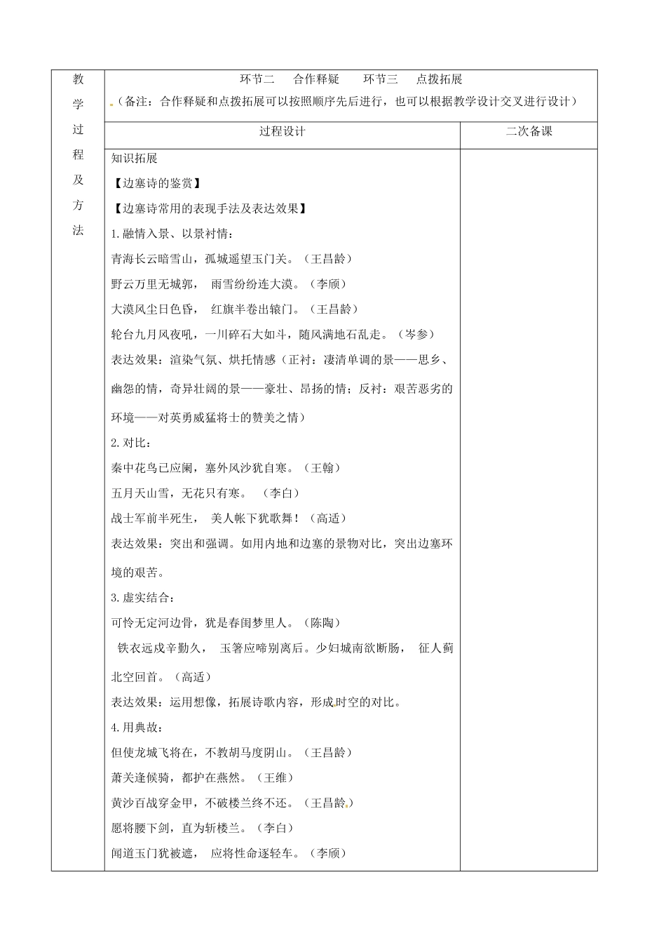 江苏省徐州市睢宁县菁华高级中学高中语文 专题二 燕歌行第2课时四步教学法教案 苏教版选修《唐诗宋词选读》_第3页