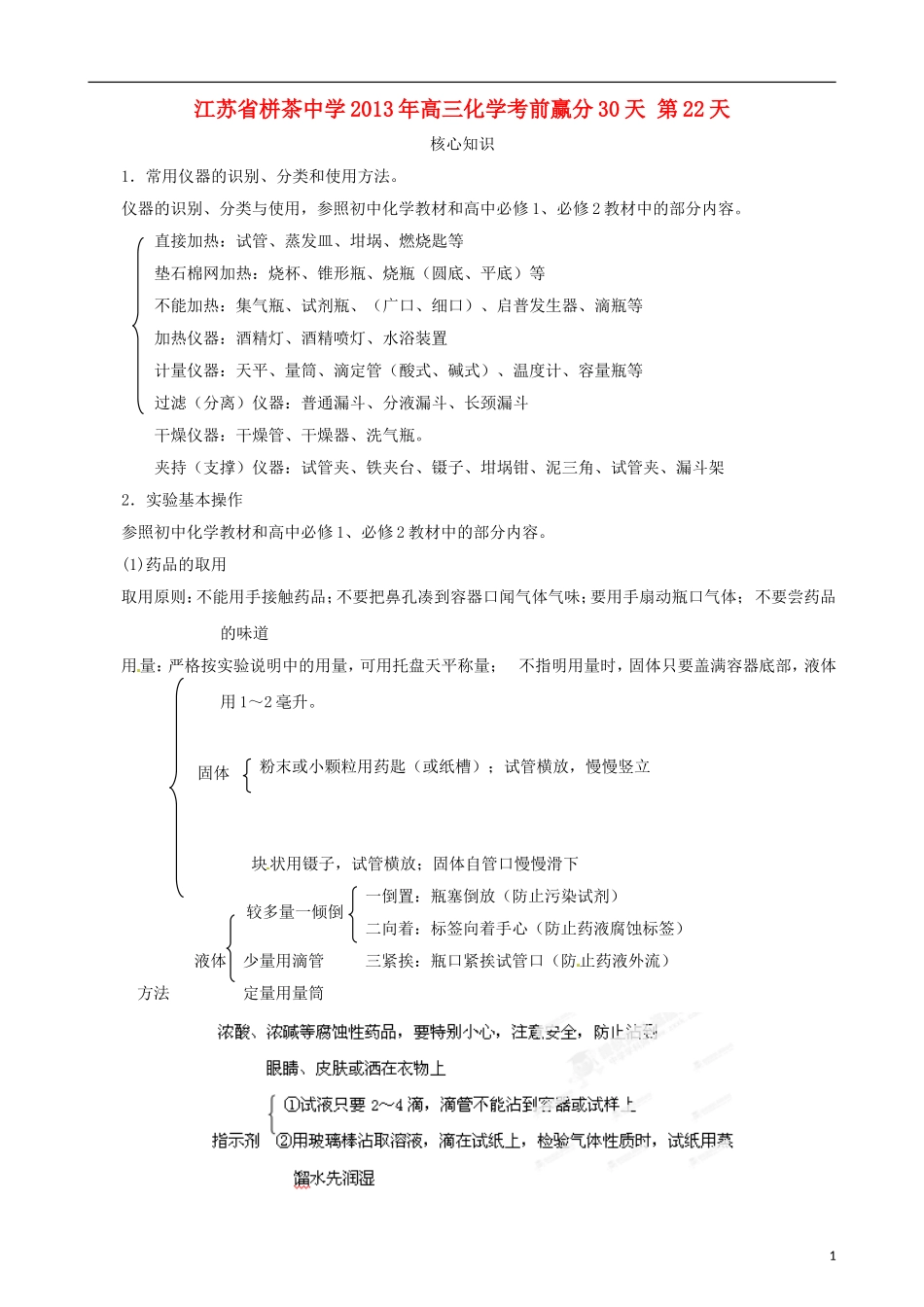 江苏省栟茶中学2013年高三化学考前赢分30天 第22天_第1页