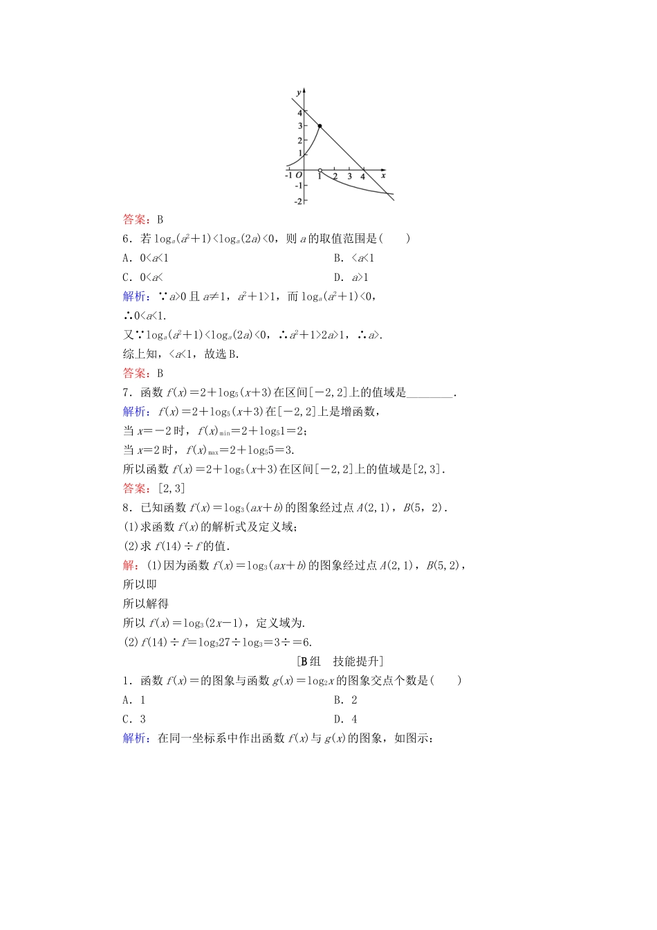 高中数学 第三章 基本初等函数（Ⅰ） 3.2.2 对数函数 第1课时 对数函数(一)练习 新人教B版必修1-新人教B版高一必修1数学试题_第2页