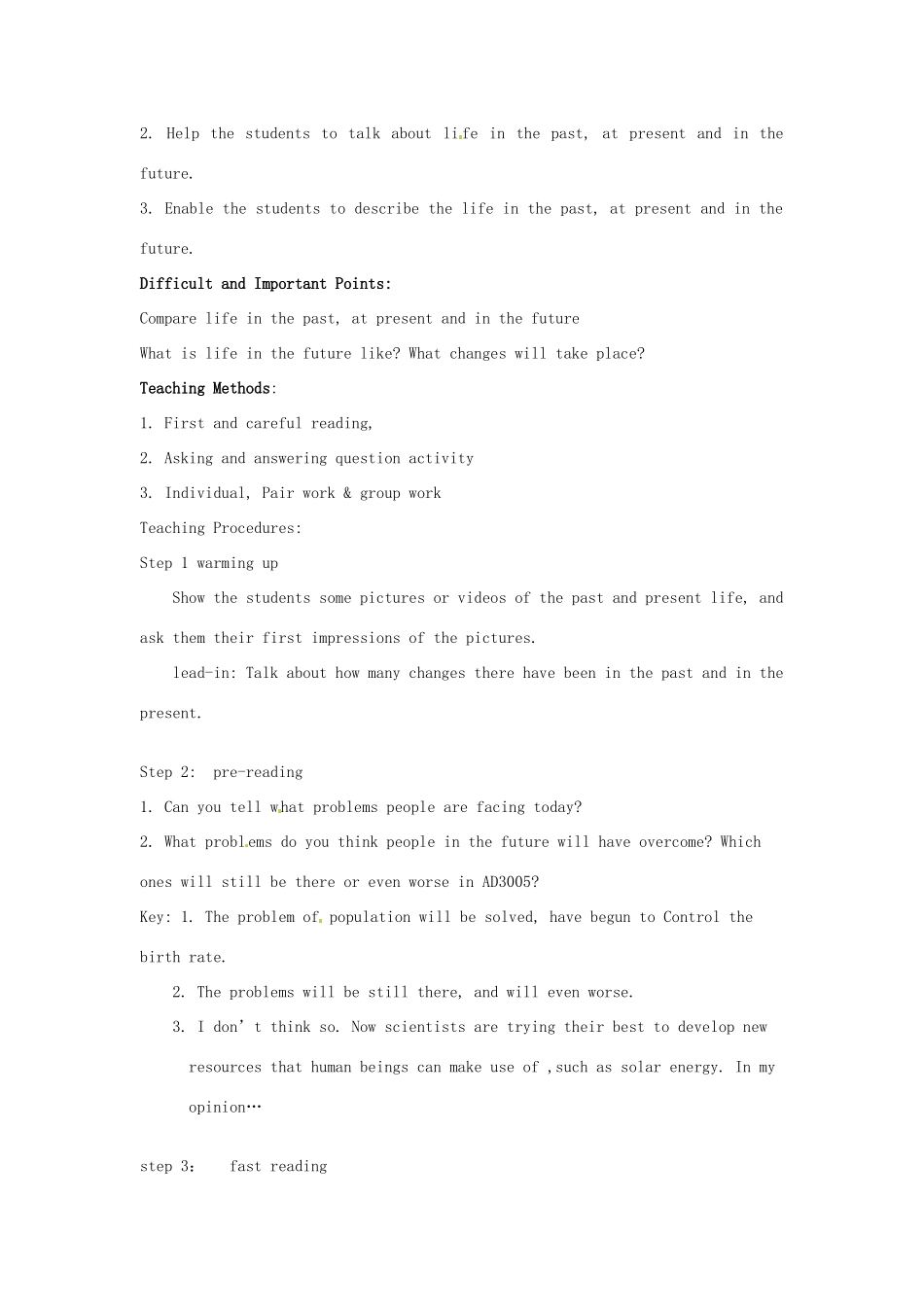 山东省菏泽一中2014高中英语 Unit 3 Life in the Future Period 1教案 新人教版必修5_第2页