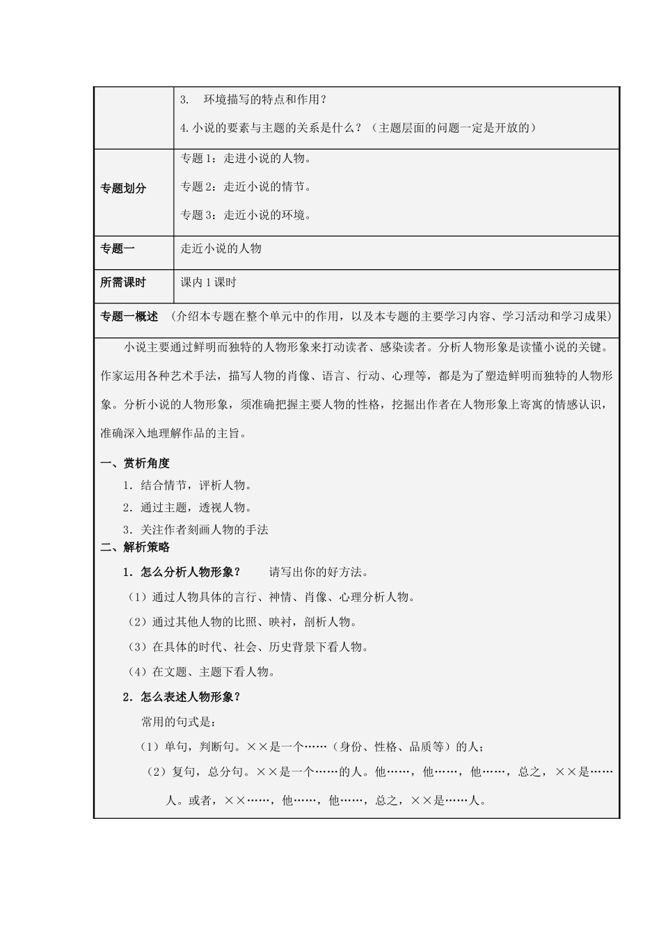 山东省青岛市高中2012-2013学年高二语文 小说三要素与主题的关系主题单元设计_第3页