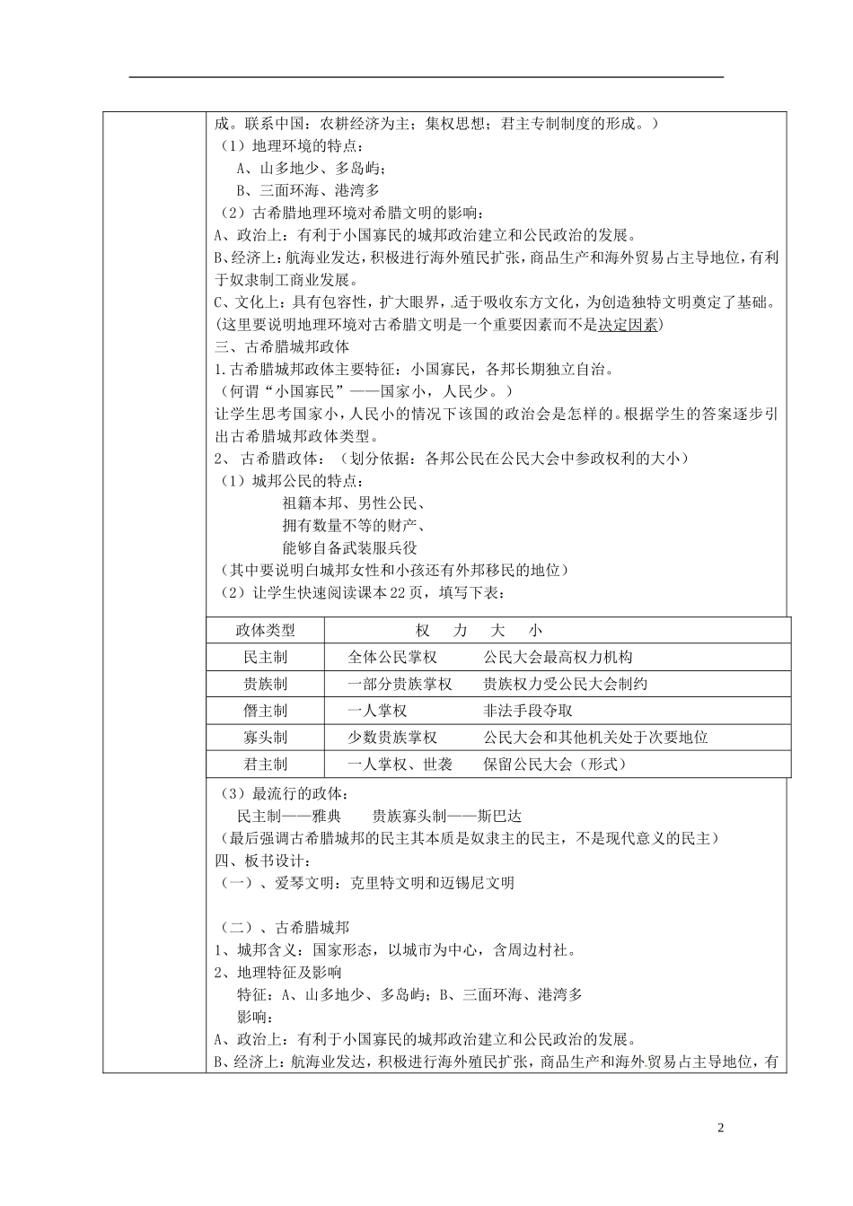 广东省德庆县孔子中学高中历史《第5课 爱琴文明与古希腊城邦制度》教案 岳麓版必修1_第2页