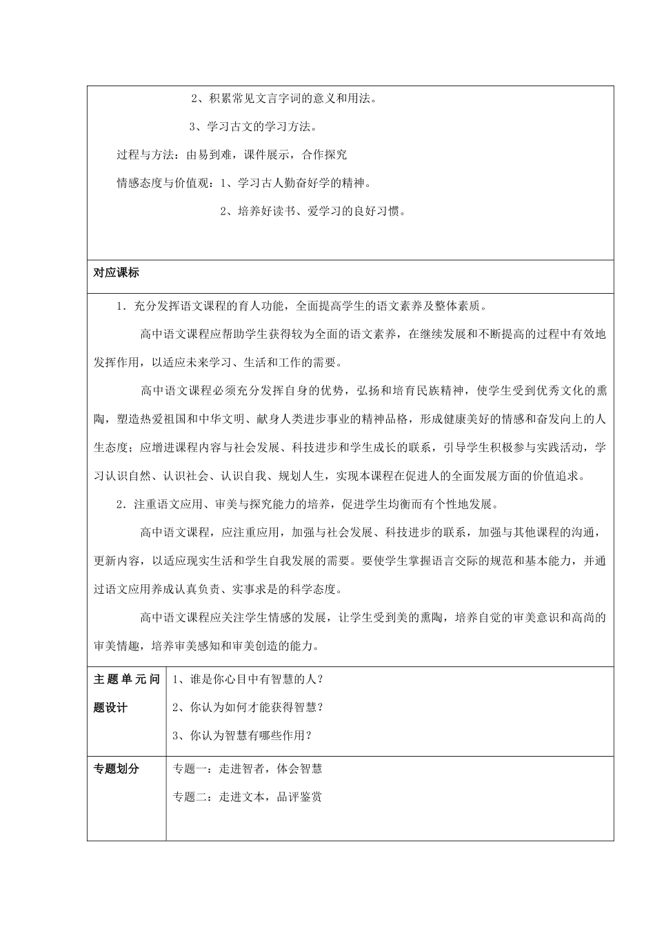 山东省临邑一中2012-2013学年高二语文 开启智慧之门主题单元设计_第2页