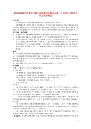 湖北省武汉市江夏区山坡中学高考历史 热点专题 公元前5-3世纪东西方政治制度