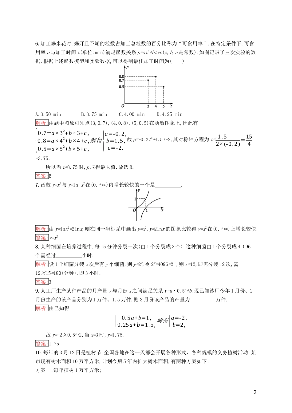 高中数学 第三章 函数的应用 3.2 函数模型及其应用 3.2.1 几类不同增长的函数模型练习 新人教A版必修1-新人教A版高一必修1数学试题_第2页