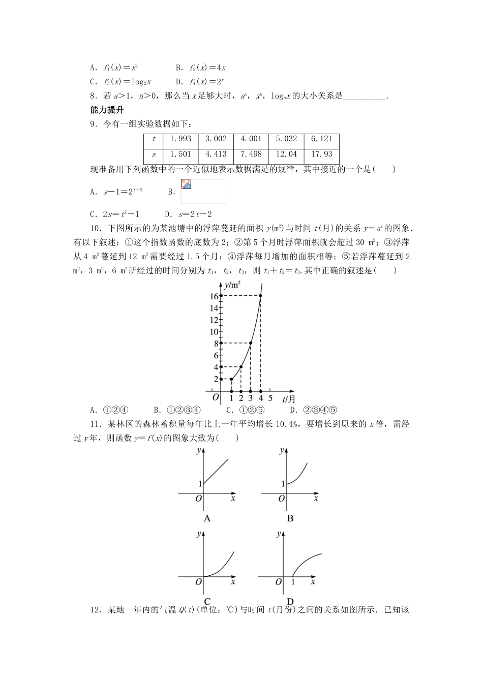高中数学 第三章 函数的应用 3.2 函数模型及其应用 3.2.1 几类不同增长的函数模型课后训练 新人教A版必修1-新人教A版高一必修1数学试题_第2页