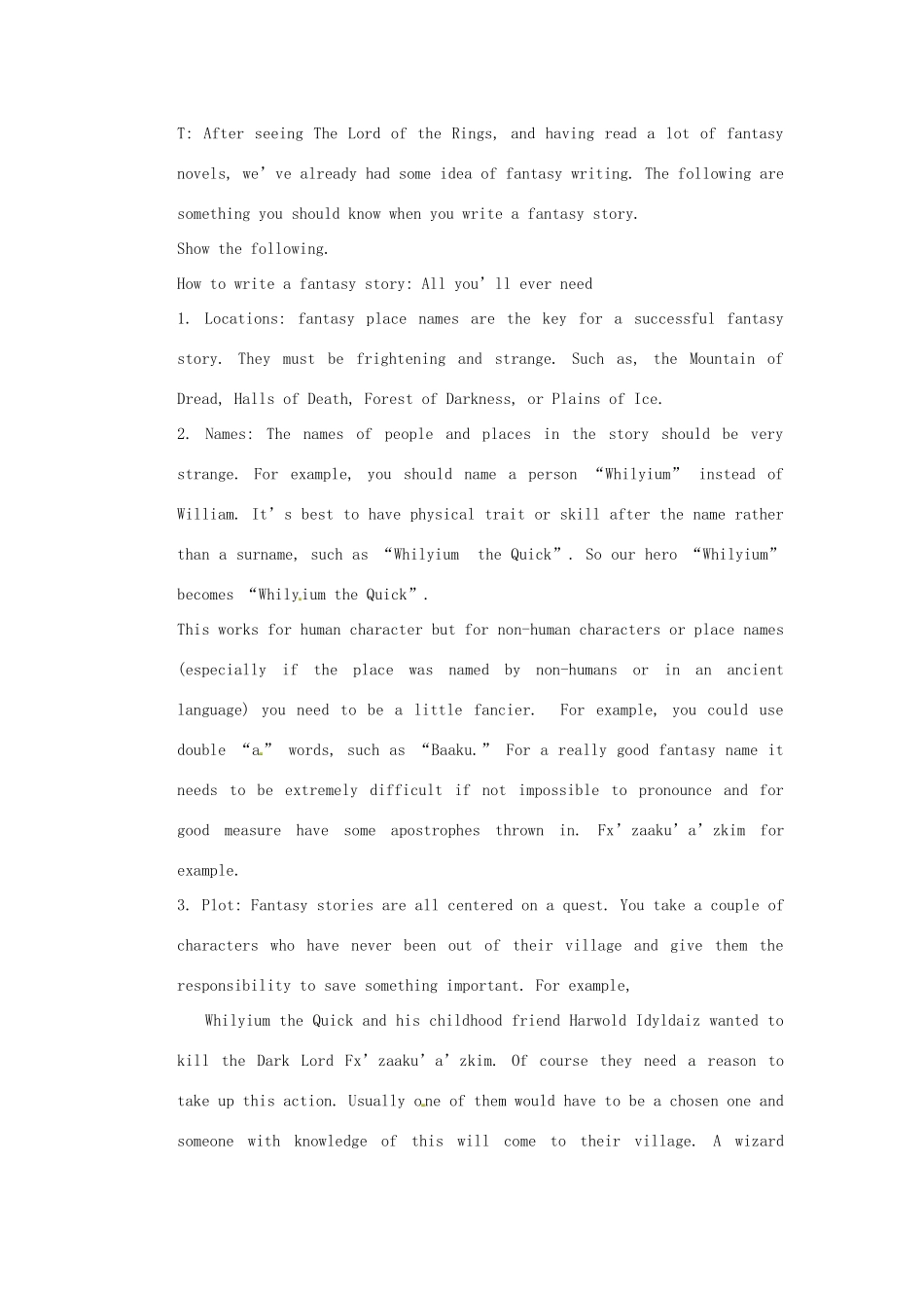 四川省宣汉中学2014高中英语 Module 2 Fantasy Literature The Sixth Period Writing教案 外研版选修6_第2页