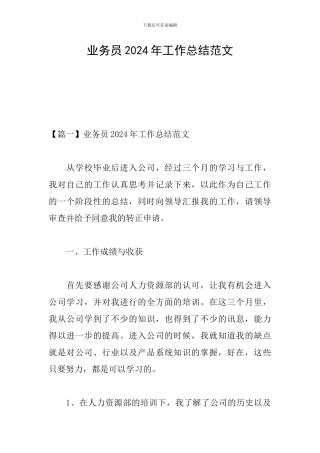业务员2024年工作总结范文