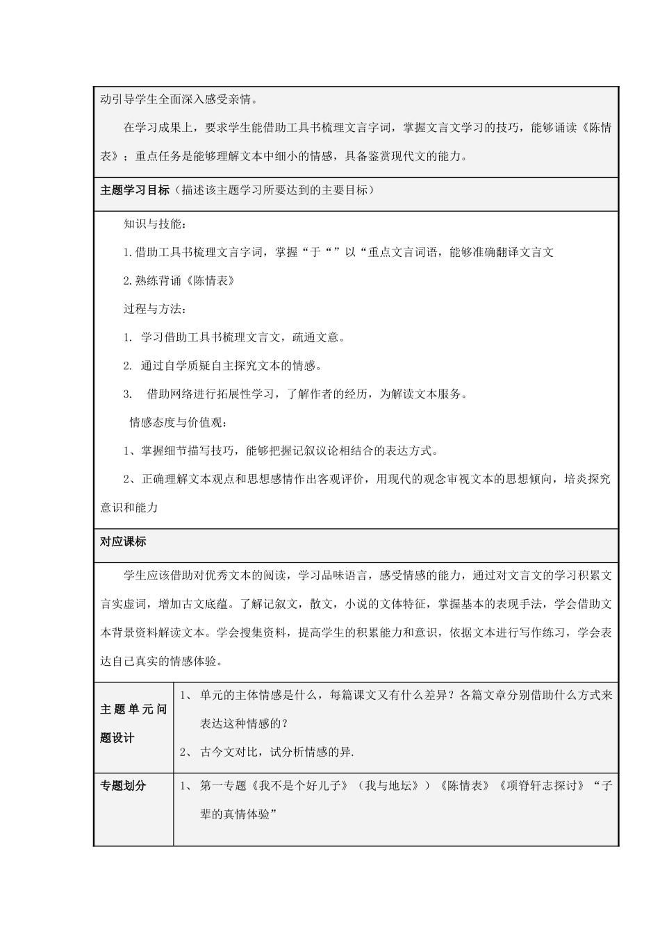山东省荣成市高中2012-2013学年高一语文 至爱亲情主题单元设计_第2页