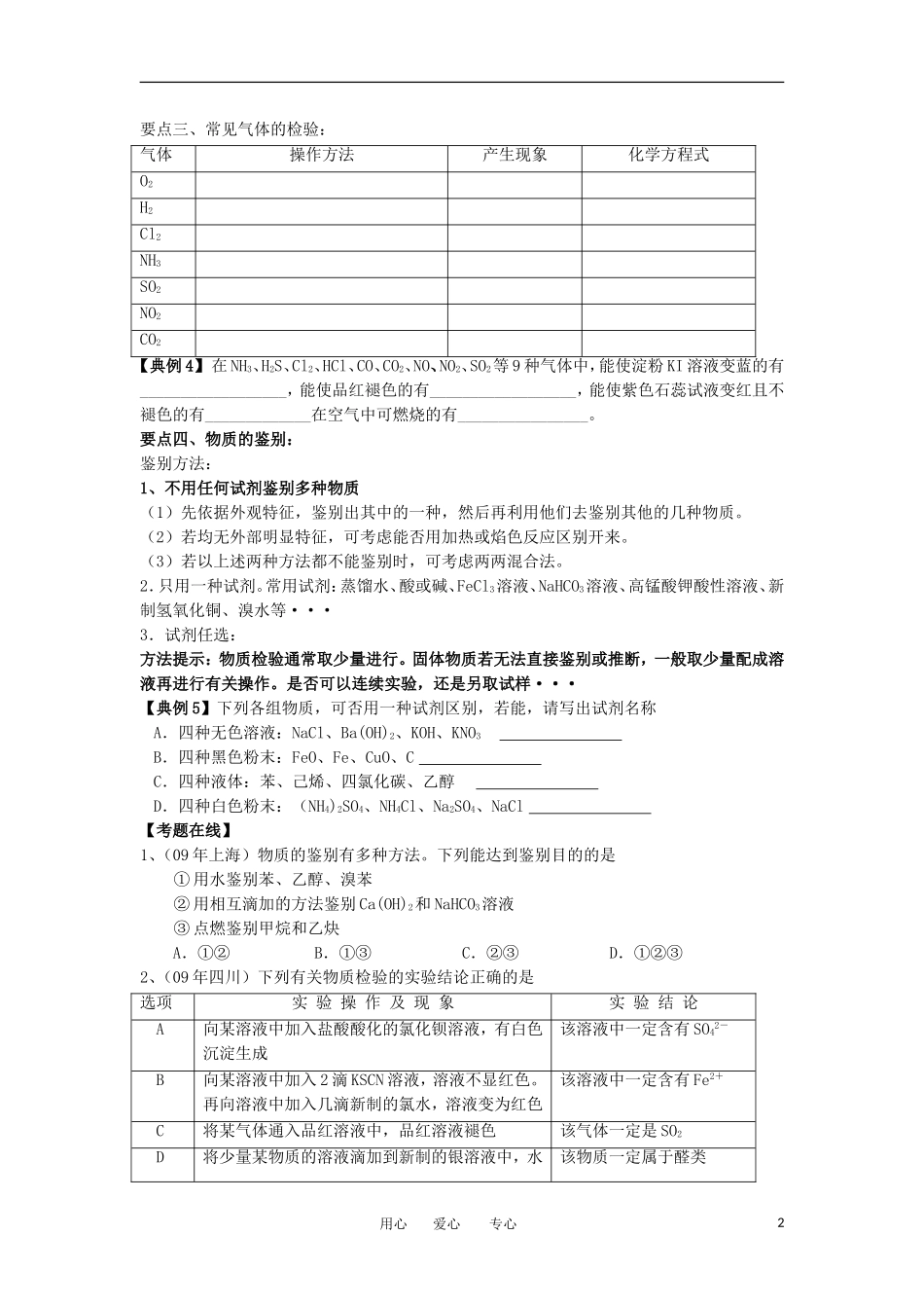 江苏省淮安中学高三化学二轮复习 专题10 常见物质的检验与鉴别教案_第2页