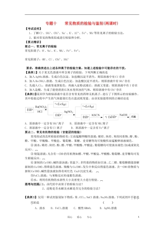 江苏省淮安中学高三化学二轮复习 专题10 常见物质的检验与鉴别教案
