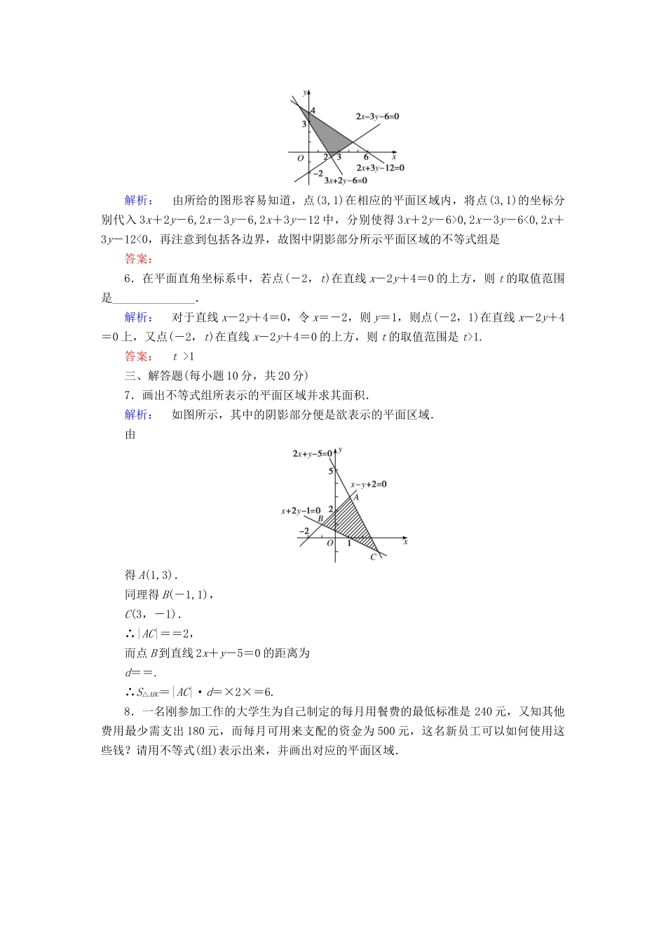 高中数学 第三章 不等式 3.3.1 二元一次不等式(组)与平面区域高效测评 新人教A版必修5-新人教A版高一必修5数学试题_第2页