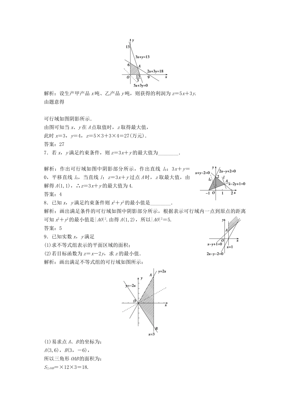 高中数学 第三章 不等式 3.3 二元一次不等式（组）与简单的线性规划问题 3.3.2 简单的线性规划问题优化练习 新人教A版必修5-新人教A版高一必修5数学试题_第3页