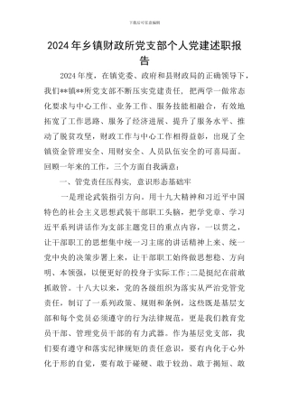 2024年乡镇财政所党支部个人党建述职报告