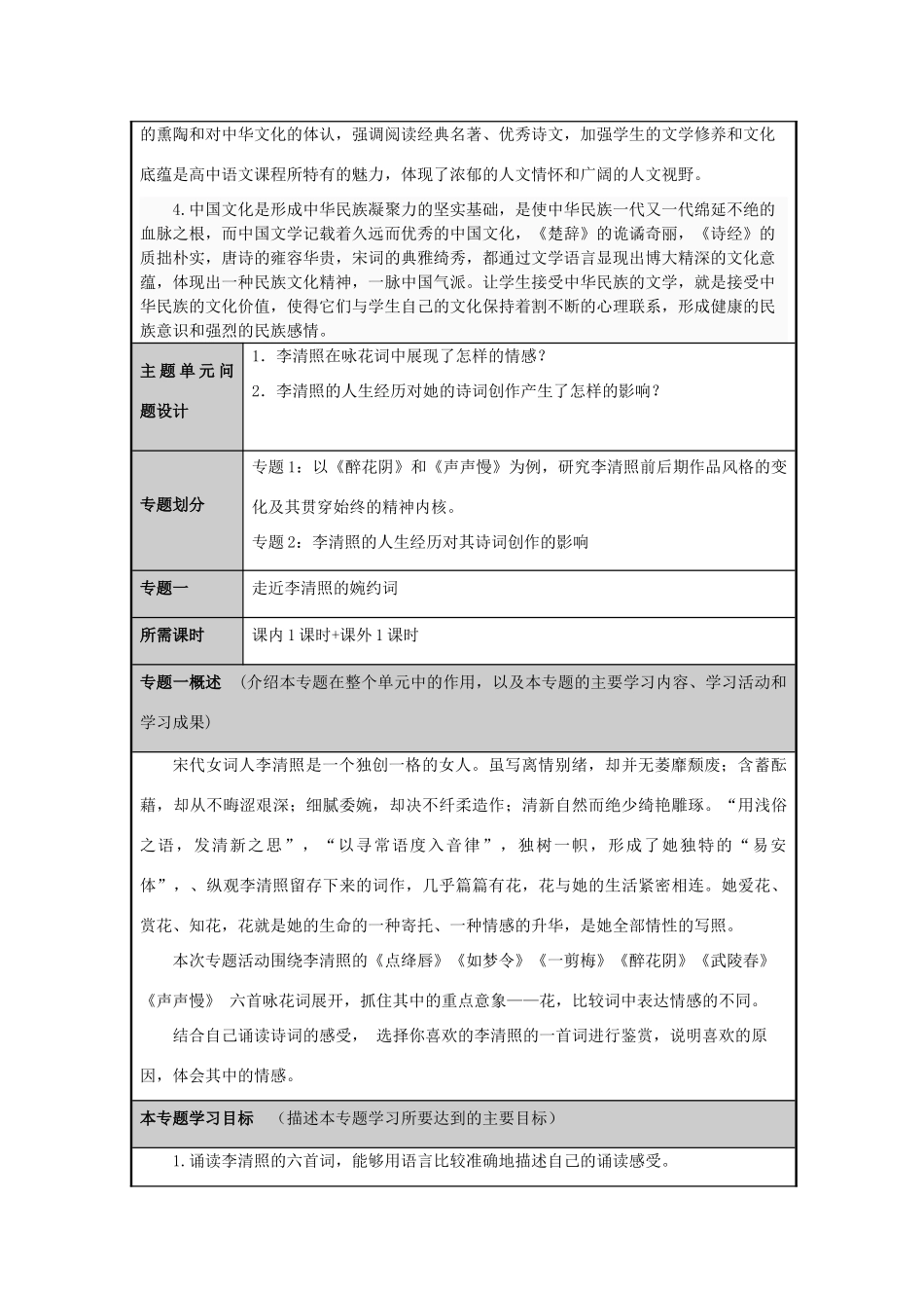 山东省济宁市实验中学2012-2013学年高二语文 一代词宗李清照的情感世界主题单元设计 鲁教版_第3页
