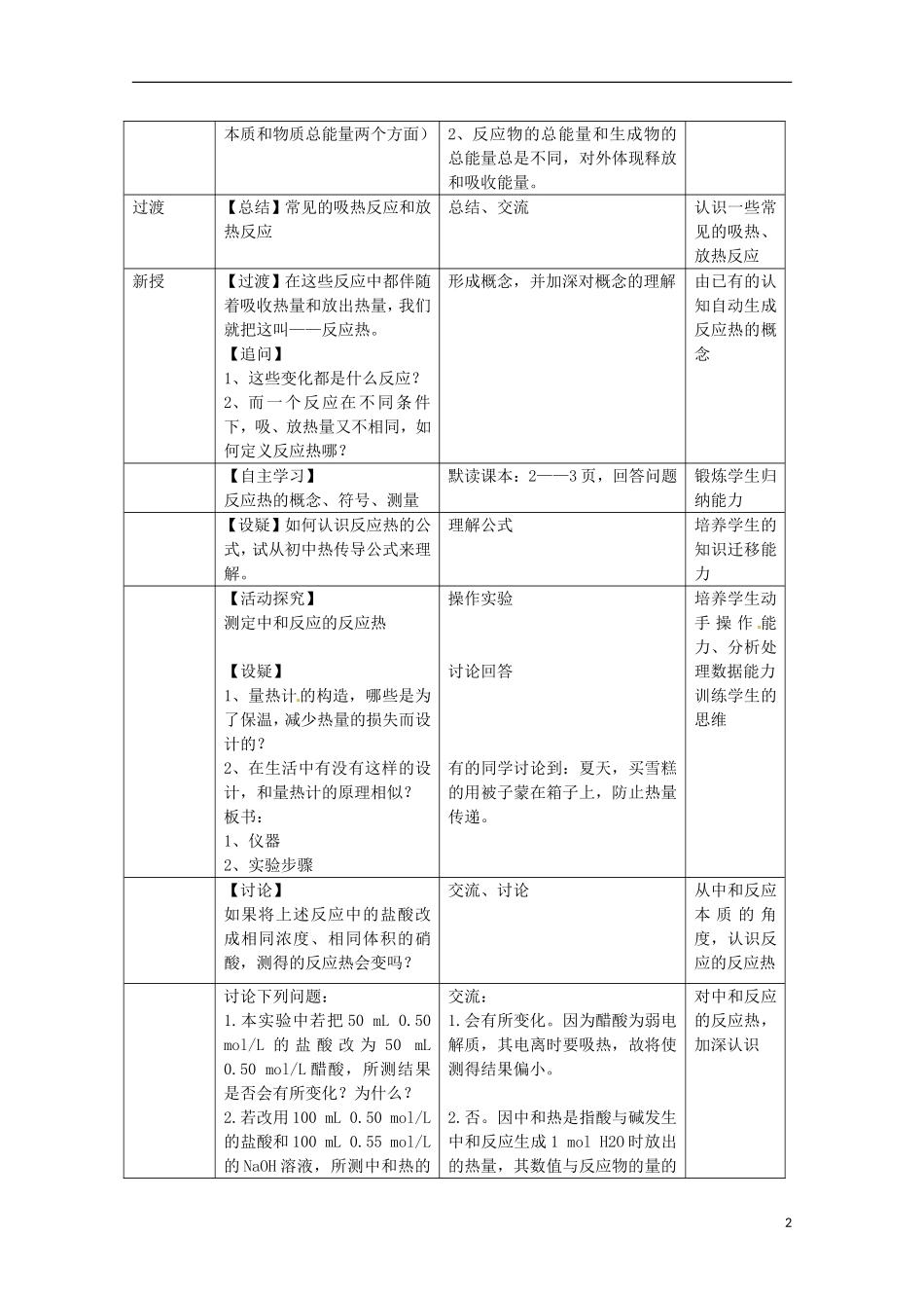 山东省枣庄一中高二化学《化学反应的热效应》教案_第2页