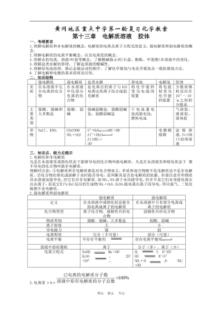 湖北省黄冈第一轮高三化学_第十三章电解质溶液胶体教案 新人教版
