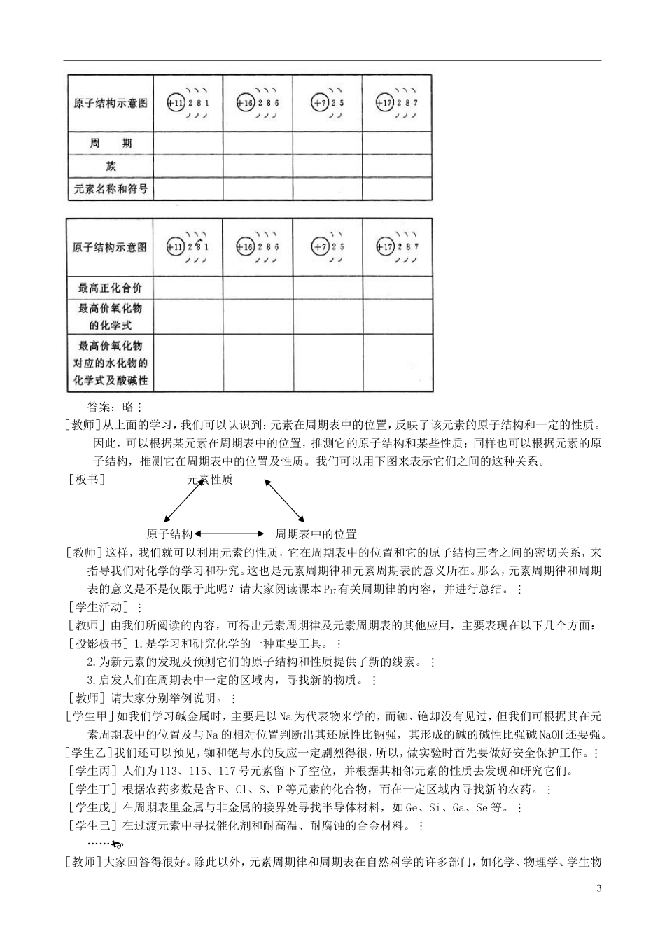 山西省运城市运城中学2015高中化学 第一章 第二节 元素周期律（第3课时）教案 新人教版必修2_第3页
