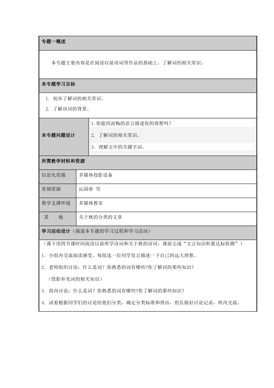 山东省济宁市实验中学2012-2013学年高一语文 追求人生的理想主题单元设计 鲁教版_第3页