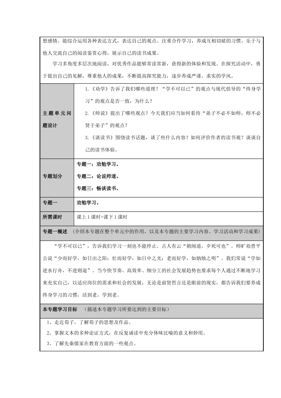 山东省淄博高中2012-2013学年高一语文 开启智慧之门主题单元设计_第3页
