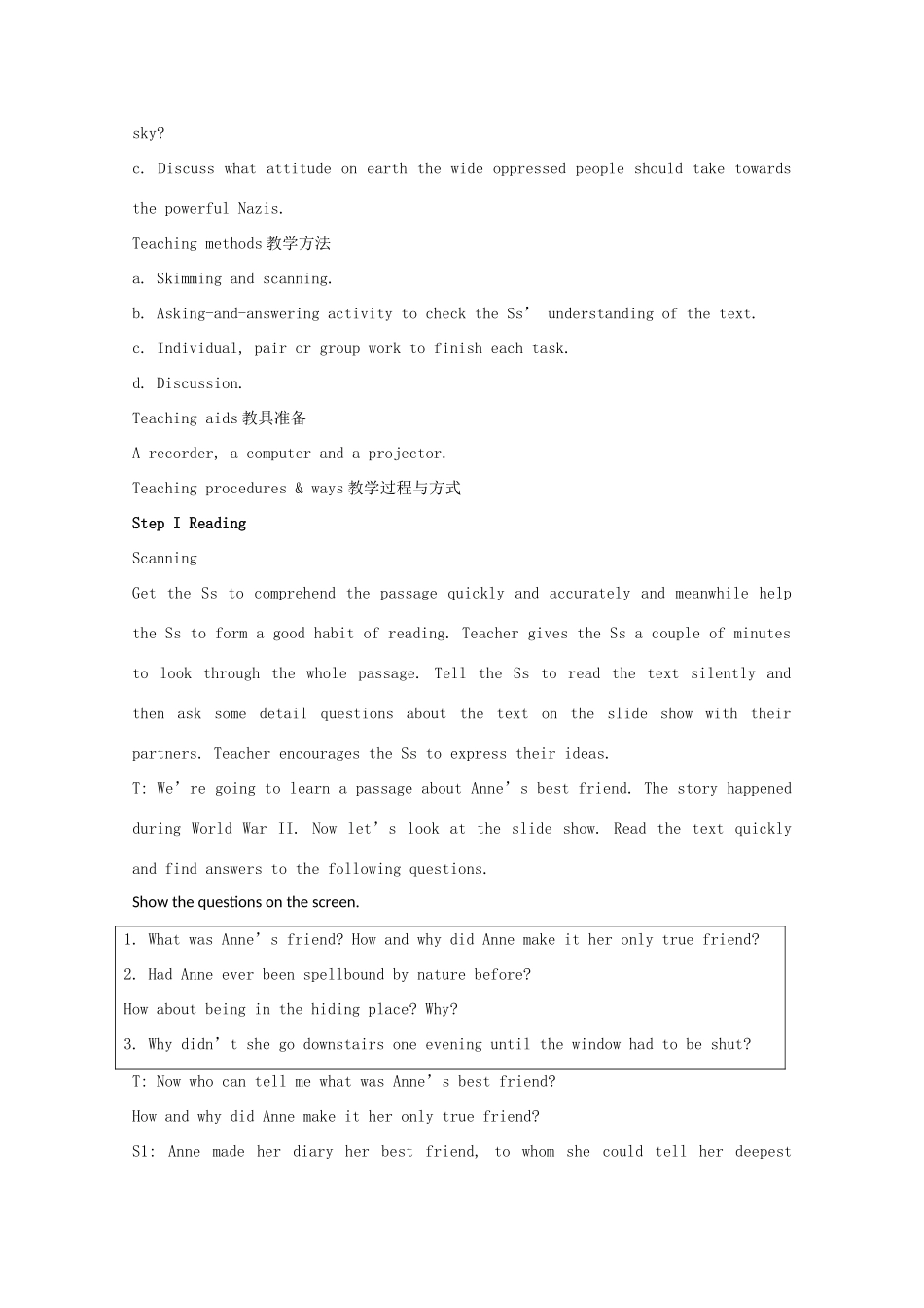 广东省陆河外国语学校高中英语 Unit1 Friendship-The second Period Reading教案 新人教版必修1_第3页