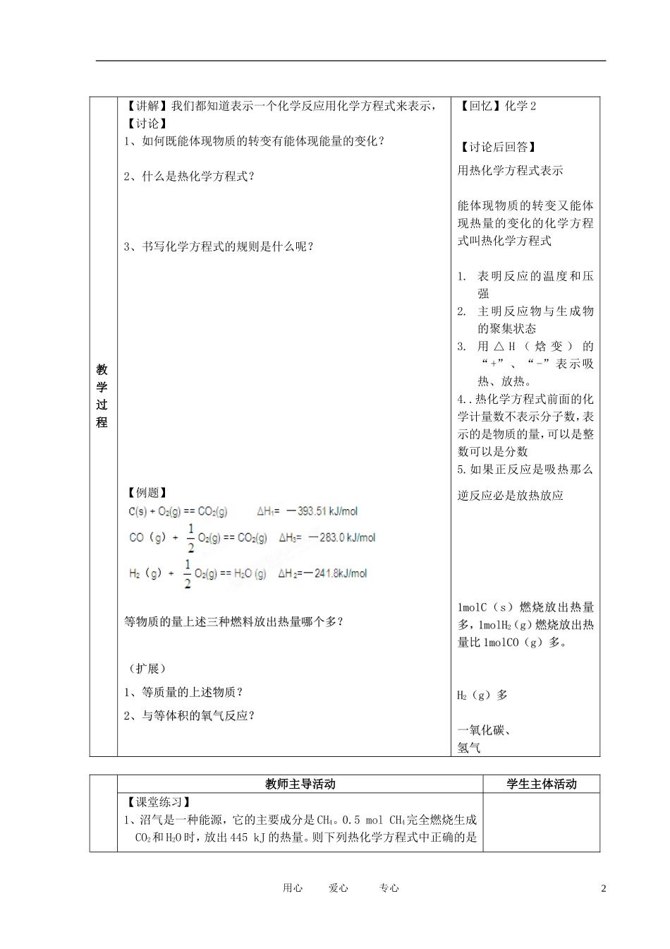 江苏省新沂市王楼中学高中化学 第一单元《化学反应的热效应：化学反应的焓变》教案 苏教版选修4_第2页