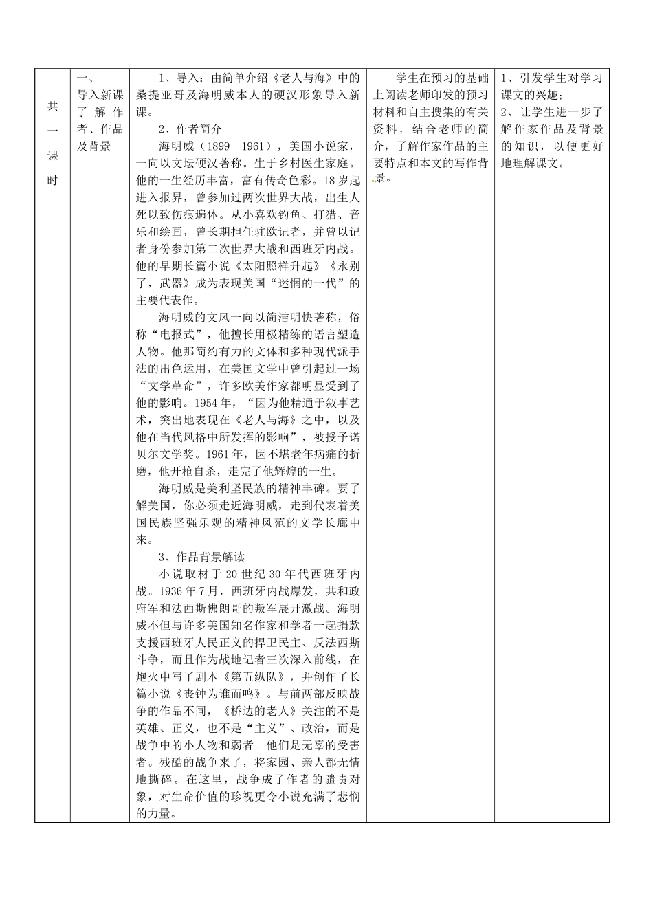 湖南省新田县第一中学高中语文 第一单元 桥边的老人》教学设计 新人教版选修《外国小说欣赏》_第2页
